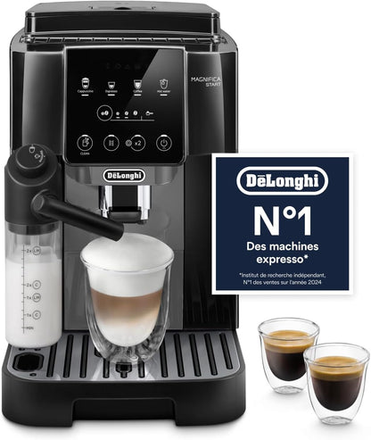 Magnifica Start - Perfetto Machine à Café Automatique avec LatteCrema Mousseur à Lait Automatique, 4 Boissons Enregistrées, Commandes Soft Touch, Noir et Gris (ECAM222.60.BG)