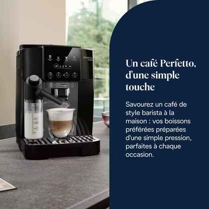 Magnifica Start - Perfetto Machine à Café Automatique avec LatteCrema Mousseur à Lait Automatique, 4 Boissons Enregistrées, Commandes Soft Touch, Noir et Gris (ECAM222.60.BG)